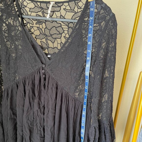 Free People M Black Lace Boho Slip Dress Romantic & Flowy - Picture 9 of 12